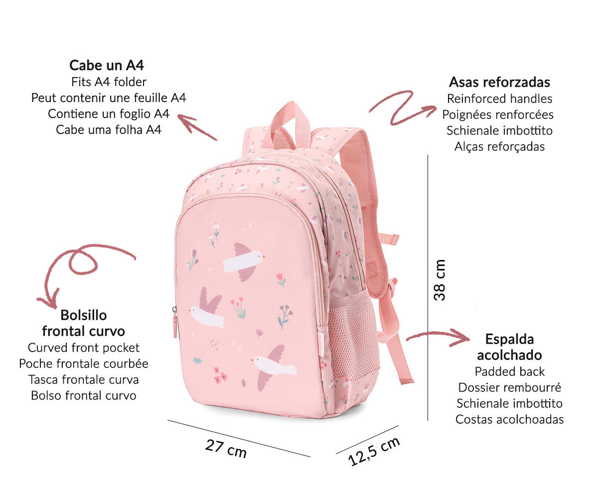 Mochila A4 + Llavero Personalizable Blossom Birds - TUTETE