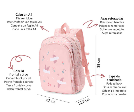 Mochila A4 + Llavero Personalizable Blossom Birds - TUTETE