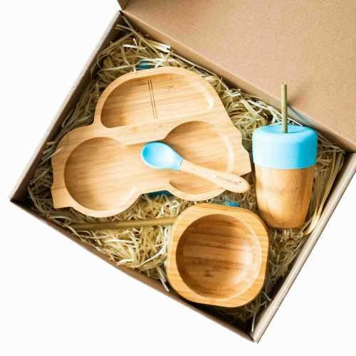 Set regalo vajilla de bambú coche azul - ECO RASCALS