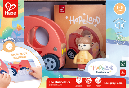 Coche Musical Madera Personaje + Libro - HAPE