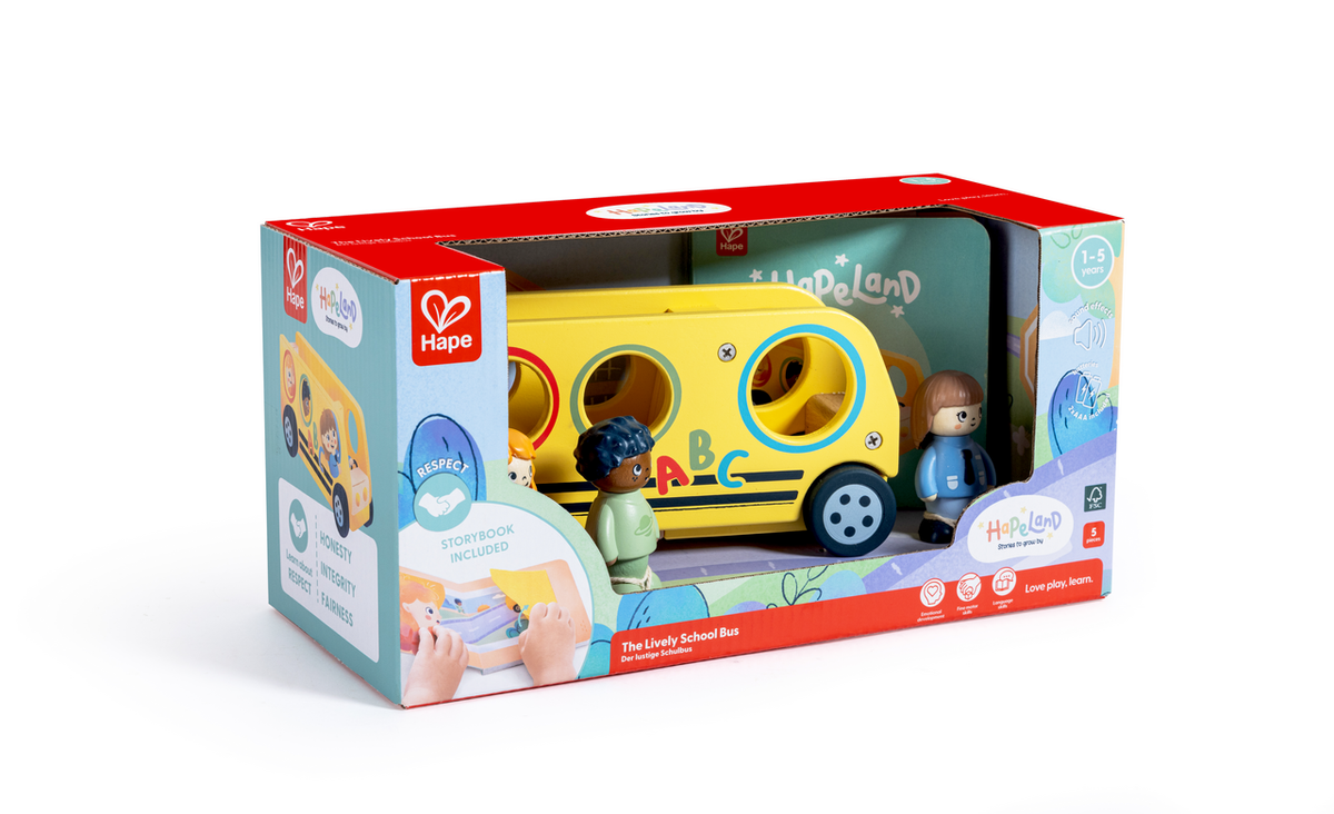 Autobus Escolar Madera + Libro y Personajes - HAPE
