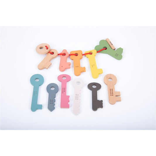 Llaves madera arco iris para enhebrar 12 pzas - TICKIT